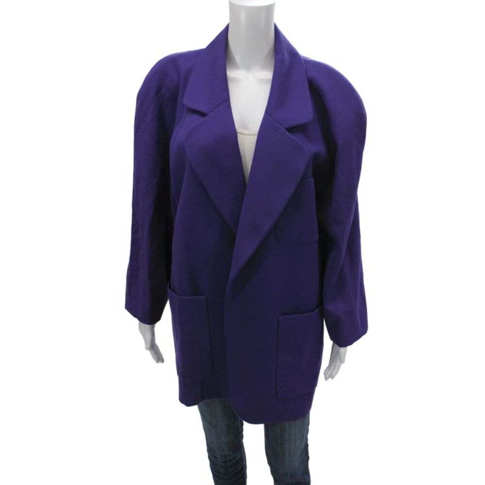 Chanel Womens Purple Wool Jacket Button Closure Size 38
